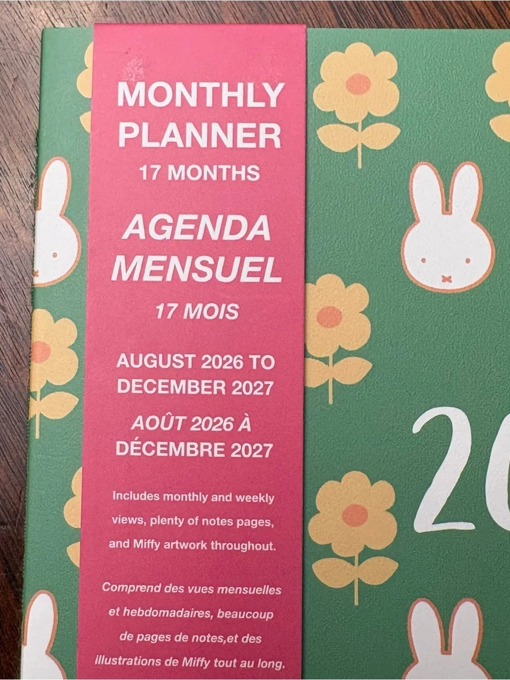 miffy 17 Month Planner — Green, Orange & Yellow Accents: Aug 2026 - Dec 2027